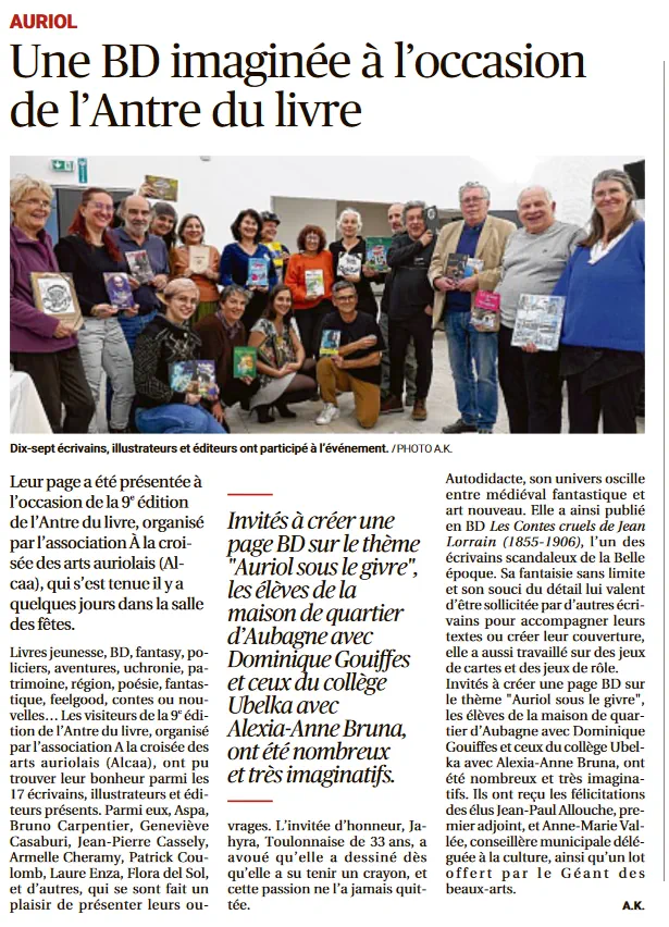 Une BD imaginée à l'Occasion de l'Antre du Livre, organisé par l'ALCAA - Article La Provence 3 février 2024